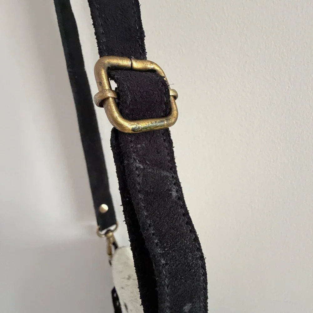 Genuine Hair-On Cowhide Fringe Crossbody & Belt Bag Black White Western Concho